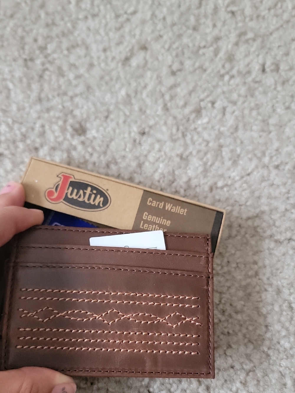 Justin Boots Brown Leather Card Wallet - Slim Magnetic Clip  Pocket